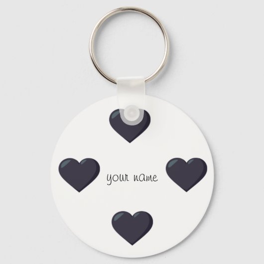Black Emoji Hearts and '' Jouw naam here " Sleutelhanger (Voorkant)