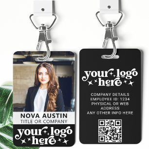 Black Employee Foto-ID met QR-code Business Logo Badge