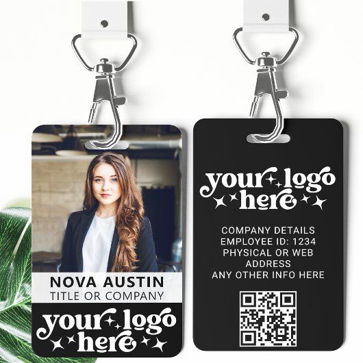 Black Employee Foto-ID met QR-code Business Logo Badge