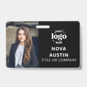 Black Employee Foto-ID met QR-code Business Logo Badge (Front)