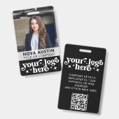 Black Employee Foto-ID met QR-code Business Logo Badge (Front & Back)