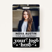 Black Employee Foto-ID met QR-code Business Logo Badge (Voorkant)