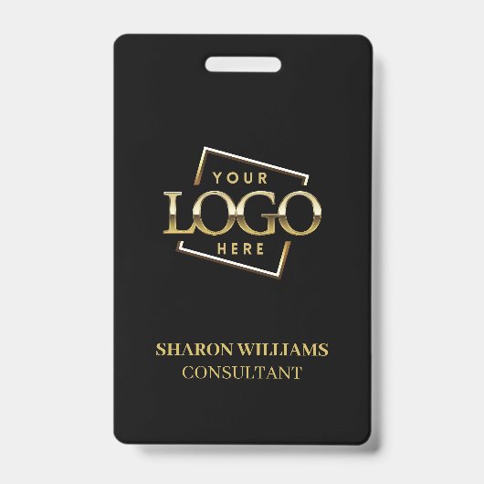Black Employee ID with Custom Business Logo Badge (Voorkant)