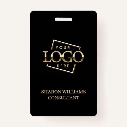 Black Employee ID with Custom Business Logo Badge (Voorkant)