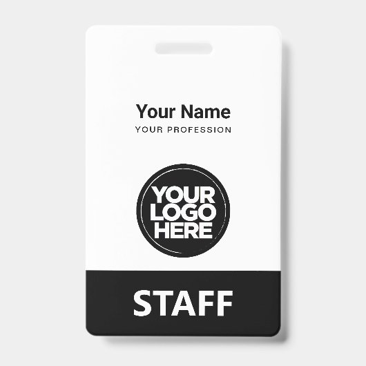 Black Employee Name Business Logo Personeel Label Badge (Voorzijde)