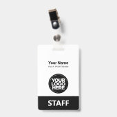 Black Employee Name Business Logo Personeel Label Badge (Voorzijde met clip)