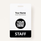 Black Employee Name Business Logo Personeel Label Badge (Voorkant)
