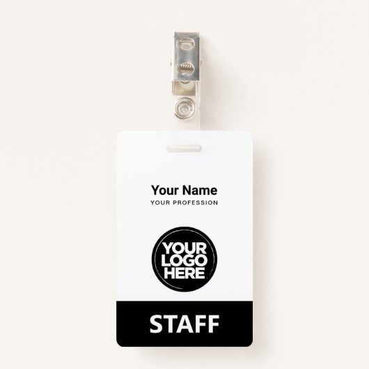 Black Employee Name Business Logo Personeel Label Badge (Voorkant met clip)