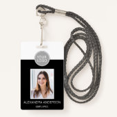 Black Employee Name Logo Foto Bedrijfswerk Badge (Voorkant met draagriem)