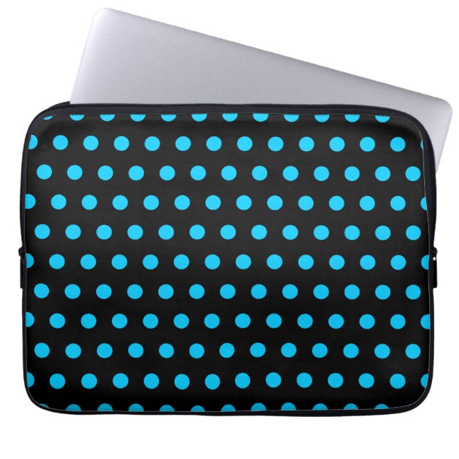Black en Aqua Polka Dots Laptop Sleeve (Voorkant)