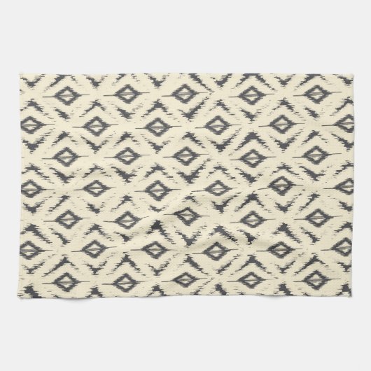 Black en Cream Ikat Diamonds Theedoek (Horizontaal)