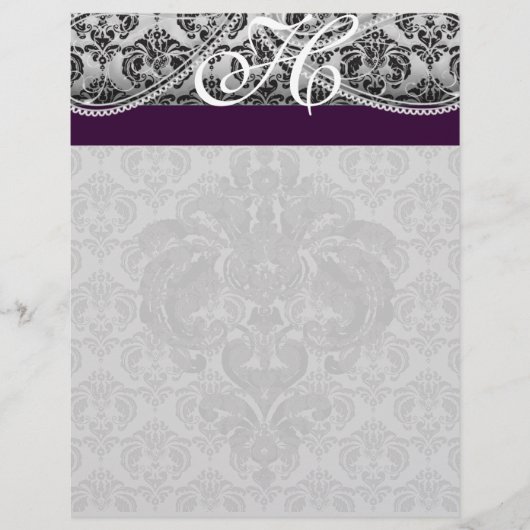 Black en Eggplant Monogram Black Damask (Voorkant)