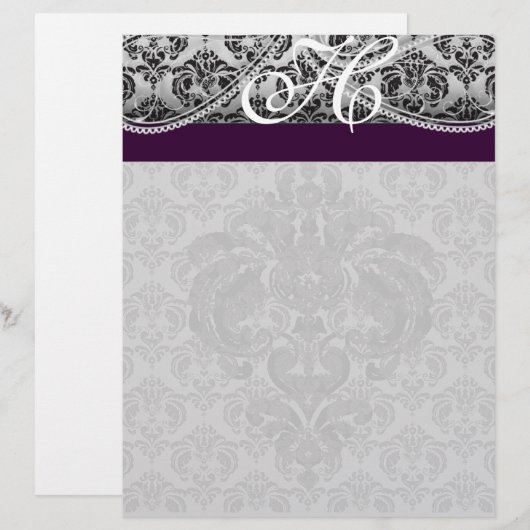 Black en Eggplant Monogram Black Damask (Voorkant / Achterkant)