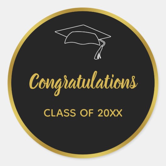 Black en Faux Gold Afstuderen gefeliciteerd Ronde Sticker (Voorkant)