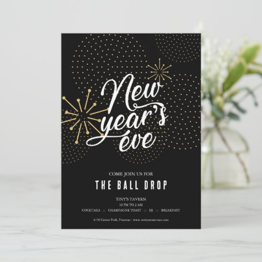Black en Gold Ball Drop Oudejaarsavond Party Kaart (Staand voorkant)