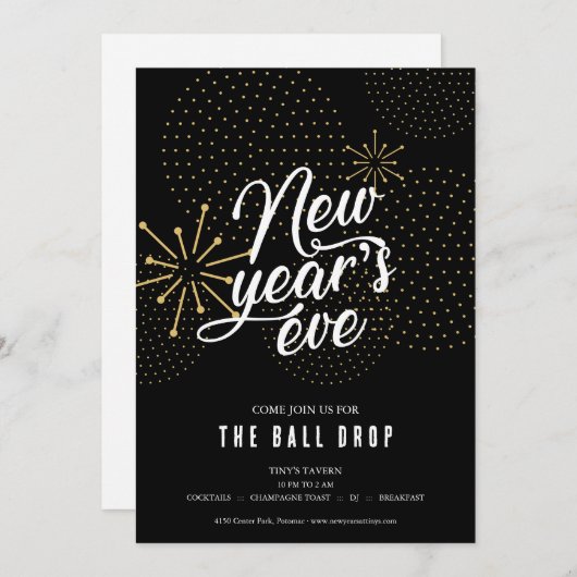 Black en Gold Ball Drop Oudejaarsavond Party Kaart (Voorkant / Achterkant)