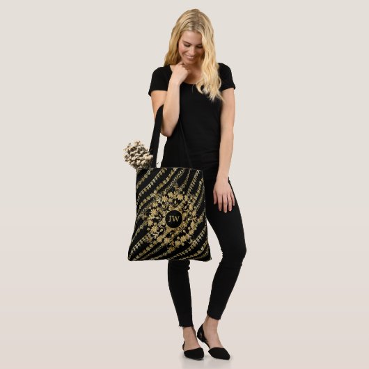 Black en Gold Chic Fun Canvas tas (Op model)