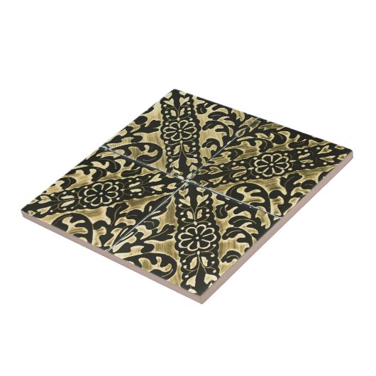 Black en Gold Damask Tegeltje (Zijkant)