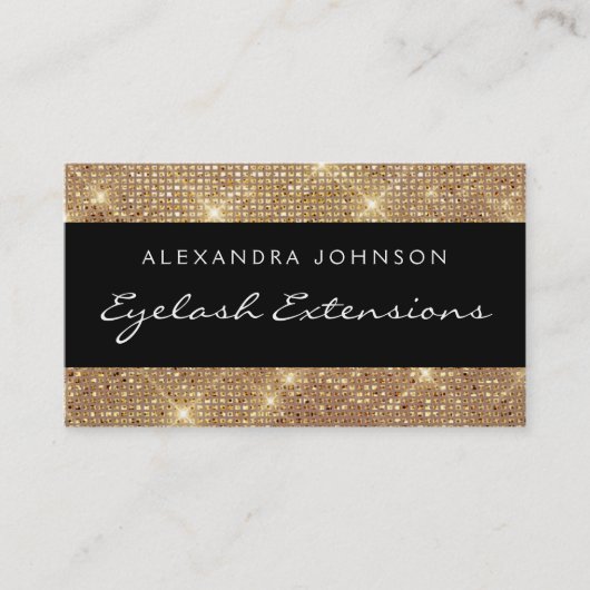 Black en Gold Elegant Sparkly Eyelash Extensions Visitekaartje (Voorkant)