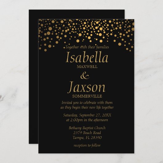 Black en Gold Faux Foil Confetti Stippen Kaart (Voorkant / Achterkant)