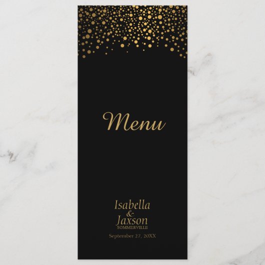 Black en Gold Faux Foil Confetti Stippen - Menu (Voorkant)