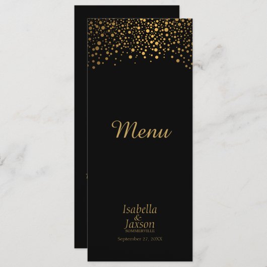 Black en Gold Faux Foil Confetti Stippen - Menu (Voorkant / Achterkant)