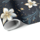 Black en Gold Floral Cadeaupapier (Rol Hoek)