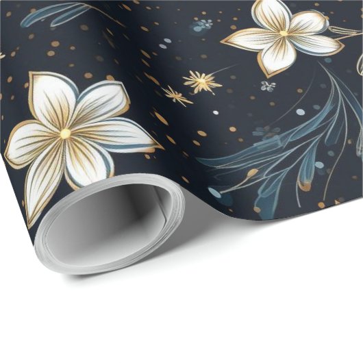 Black en Gold Floral Cadeaupapier (Rol Hoek)