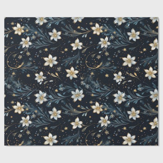 Black en Gold Floral Cadeaupapier (Vlak)