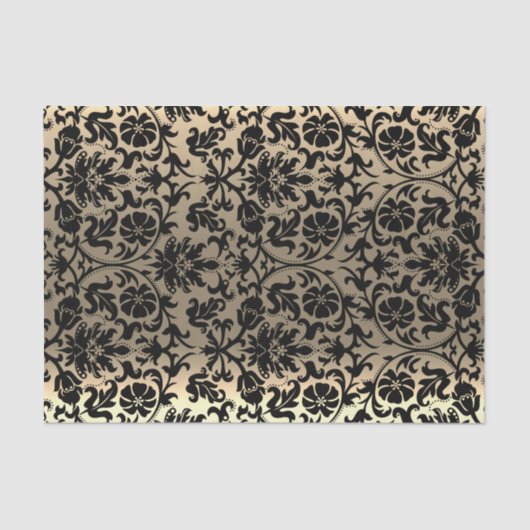 Black en Gold Floral Damask Tissuepapier (Voorkant)