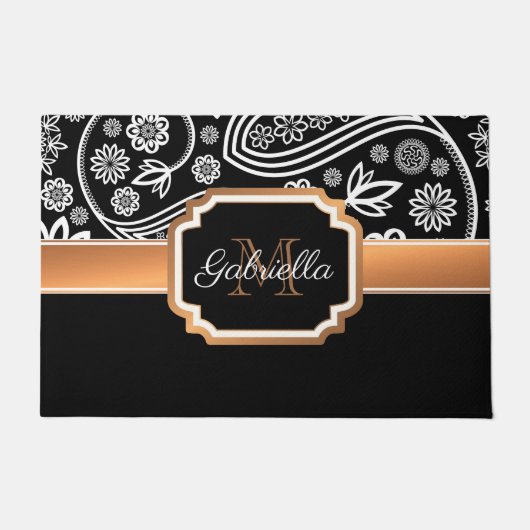 Black en Gold Floral Deurmat (Voorkant)