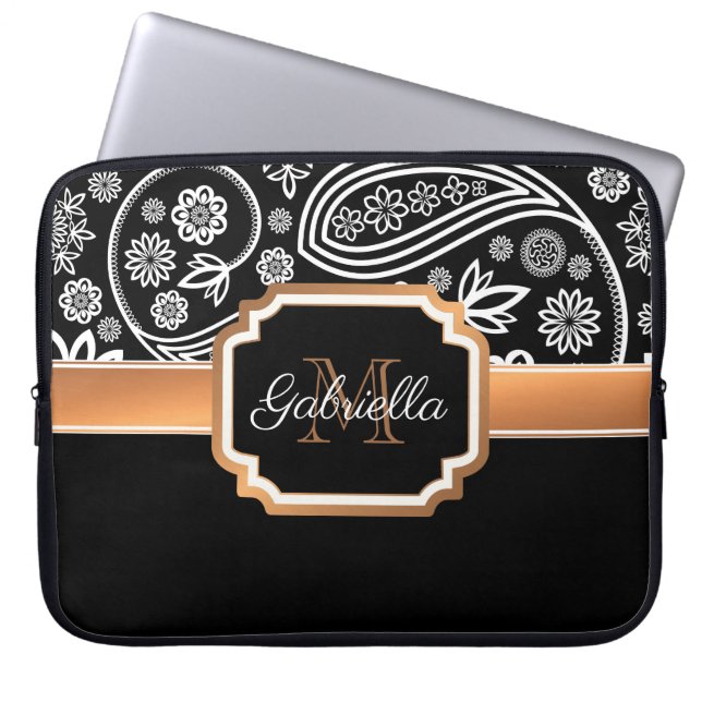 Black en Gold Floral Laptop Sleeve (Voorkant)