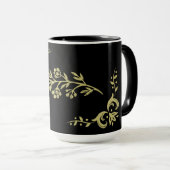 Black en Gold Floral Mok (Voorkant rechts)