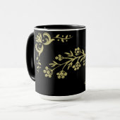 Black en Gold Floral Mok (Voorkant links)