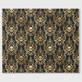Black en Gold Halloween Damask Cadeaupapier (Vlak)
