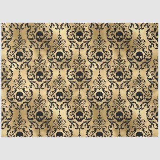 Black en Gold Halloween Damask Tissuepapier (Voorkant)