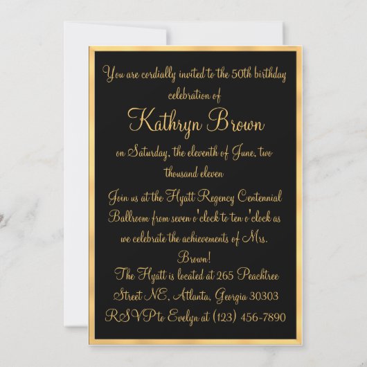 Black en Gold Invite Kaart (Achterkant)