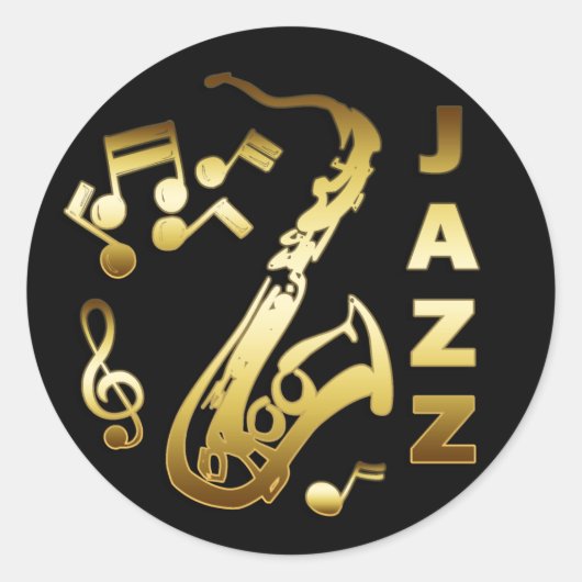 BLACK EN GOLD JAZZ RONDE STICKER (Voorkant)