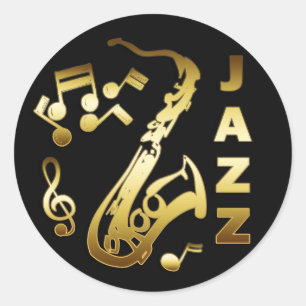 BLACK EN GOLD JAZZ RONDE STICKER