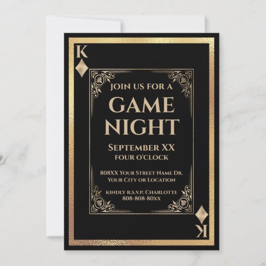 Black en Gold King of Diamonds Game Night Kaart (Voorkant)