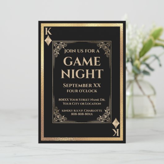 Black en Gold King of Diamonds Game Night Kaart (Staand voorkant)