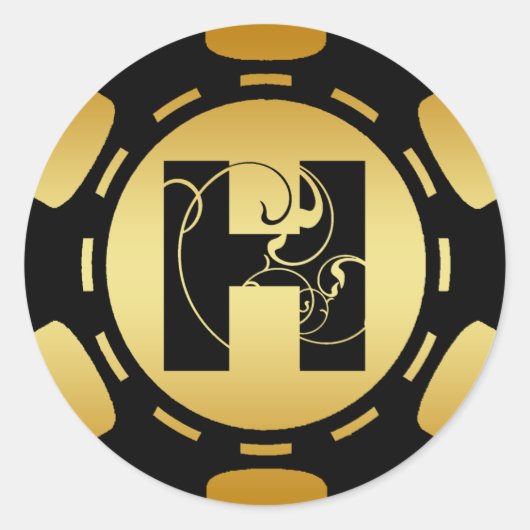 BLACK EN GOLD MONOGRAM LETTER H POKER CHIP RONDE STICKER (Voorkant)