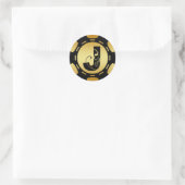 BLACK EN GOLD MONOGRAM LETTER J POKER CHIP RONDE STICKER (Tas)