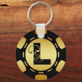BLACK EN GOLD MONOGRAM LETTER L POKER CHIP SLEUTELHANGER (Voorkant)
