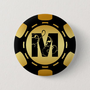 BLACK EN GOLD MONOGRAM LETTER M POKER CHIP RONDE BUTTON 5,7 CM