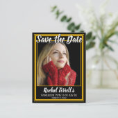 Black en Gold Save the Date Afstuderen Aankondigingskaart (Staand voorkant)