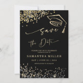 Black en Gold Save the Date Afstuderen Kaart (Voorkant)
