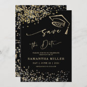 Black en Gold Save the Date Afstuderen Kaart (Voorkant / Achterkant)