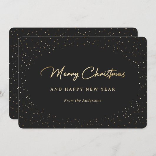 Black en Gold Snowy Feestdagenkaart (Voorkant / Achterkant)