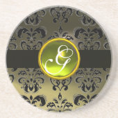 BLACK EN GRAY DAMASK Yellow Topaz Monogram Zandsteen Onderzetter (Voorkant)